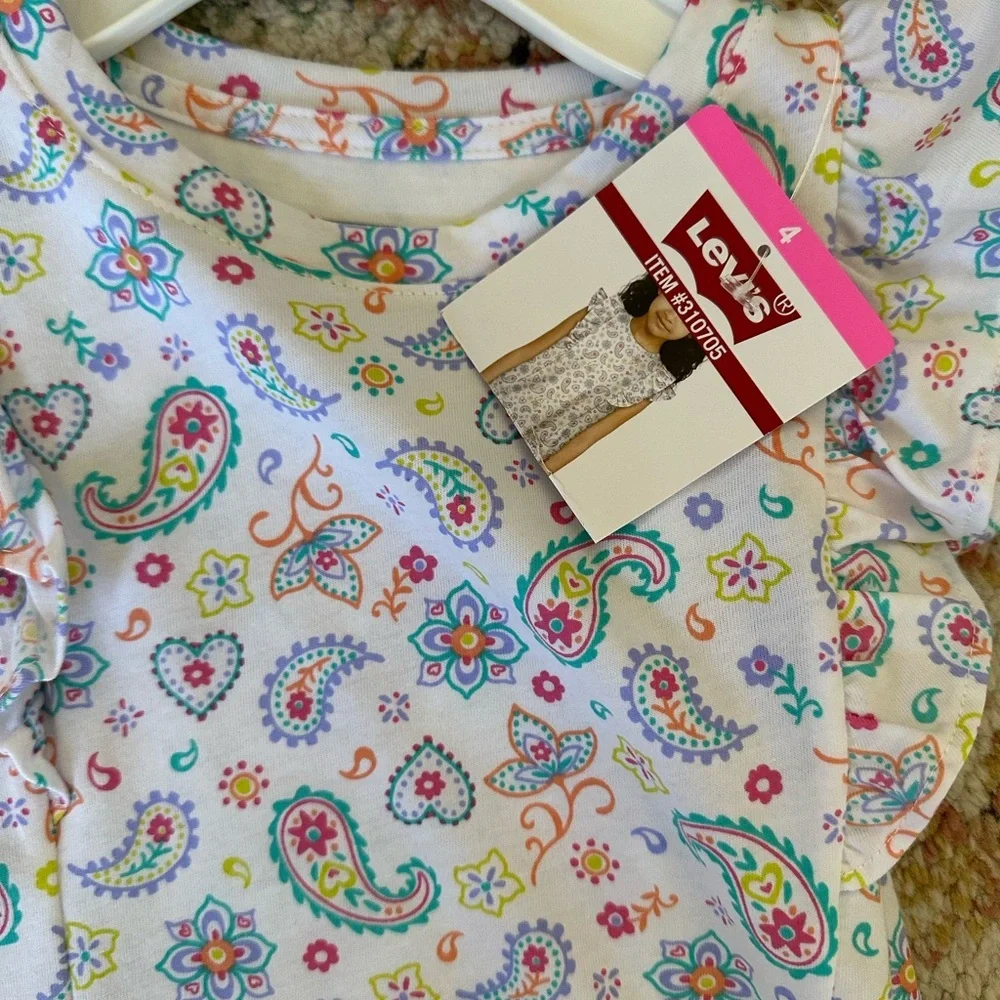 New Levi's Girls Size 4 Colorful Paisley Print Top Ruffle Layered Short Sleeves - Picture 8 of 16